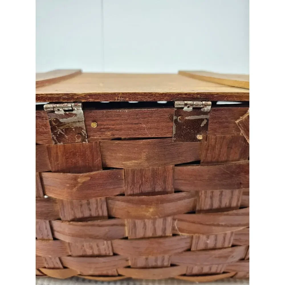 VINTAGE 1940-50's WOV-N-WOOD by‎ JERYWIL PICNIC BASKET ~ WOODEN ~ RUSTIC ~ RETRO